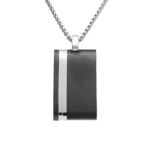 Collier acier pendentif rectangulaire 27 x 16mm PVD noir réglable 50 à 55cm