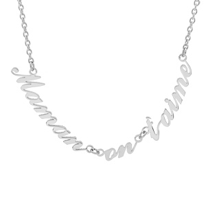 Collier en acier avec découpe message maman on t'aime 41+3cm