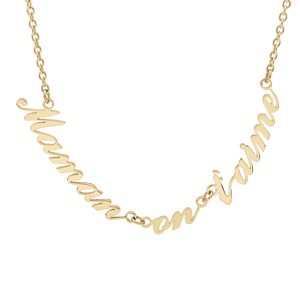 Collier en acier et PVD jaune avec découpe message maman on t'aime 41+3cm