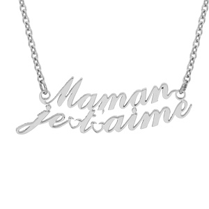 Collier en acier avec découpe message maman je t'aime 41+3cm