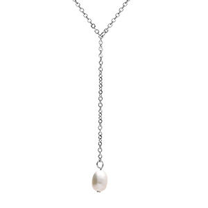 Collier acier et perles de culture d'eau douce 49cm
