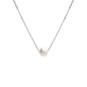 Collier en acier et perle de culture d’eau douce 40+9cm