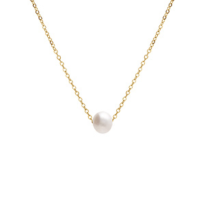 Collier en acier et PVD jaune et perle de culture d'eau douce 40+9cm