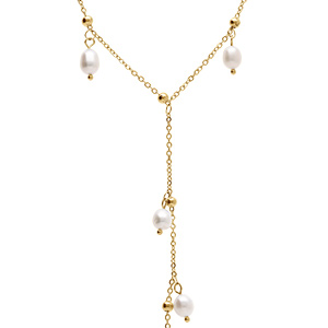 Collier en en acier et PVD jaune et perles de culture d’eau douce 40+4cm