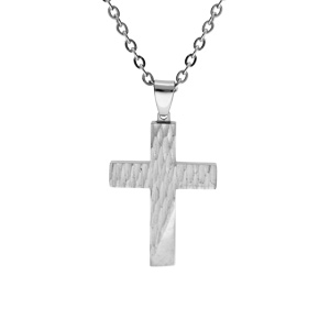 Collier en acier pendentif croix 43x29mm 50+5cm