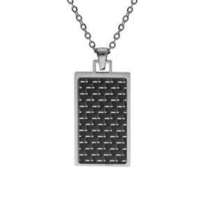 Collier en acier pendentif rectangulaire carbone 31x18mm 50+5cm