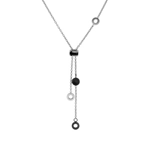 Collier en acier forme Y avec pastilles PVD noir 43+5cm
