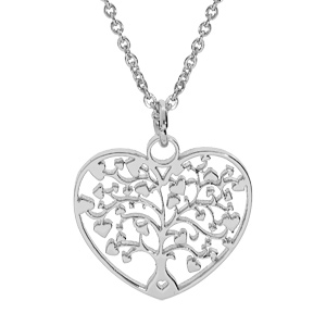 Collier en acier chaîne avec pendentif coeur arbre de vie decoupé 22mm 40+5cm