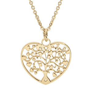 Collier en acier PVD doré pendentif coeur arbre de vie decoupé 22mm 40+5cm