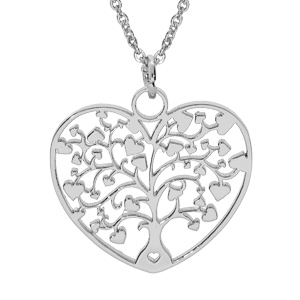 Collier en acier chaîne avec pendentif coeur arbre de vie decoupé 28mm 40+5cm