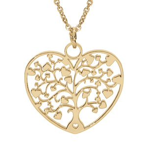 Collier en acier et PVD doré pendentif motif coeur arbre de vie decoupé 28mm 40+5cm