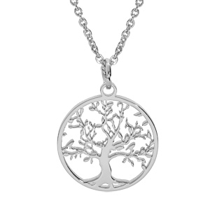 Collier en acier chaîne avec pendentif rond arbre de vie decoupé 20mm 40+5cm