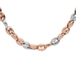 Collier en acier et PVD rose maille grain de café 50+5cm
