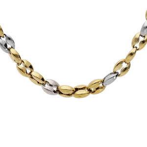 Collier en acier et PVD jaune maille grain de café 50+5cm