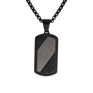 Collier en acier et PVD noir avec pendentif rectangualire dimension 33X18mm longueur 55+5cm