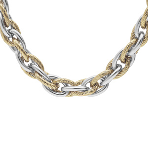 Collier en acier et PVD jaune maille entrelacée dont 1 ciselée 47+1cm