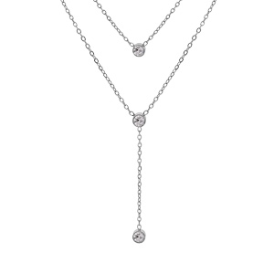 Collier en acier forme Y avec 3 oxydes blancs sertis 38+4cm