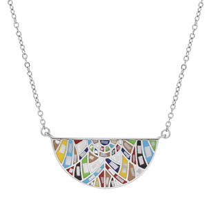 Collier Stella Mia en acier demi lune multi couleur et Nacre 38+6cm