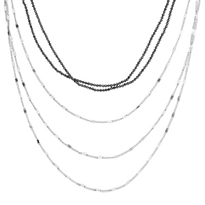 Collier en acier plusieurs chaînes avec pierres noires 40+5cm