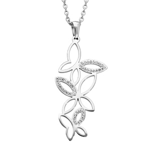 Collier en acier avec Pendentif papillon et cristaux 42+4cm