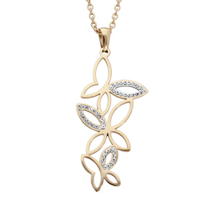Collier en acier et PVD jaune chaîne avec pendentif papillon avec cristaux 42+4cm