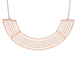 Collier en acier et PVD rose plastron motif géométrique 42+3cm