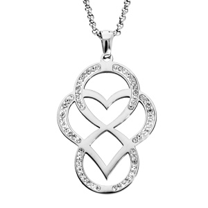 Collier en acier avec Pendentif coeur et infini avec critaux 42+4cm
