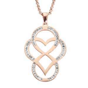 Collier en acier et PVD rose Pendentif coeur et infini avec critaux 42+4cm
