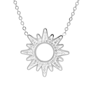 Collier en acier chaîne avec pendentif soleil blanc et strass 40+5cm