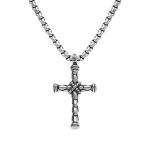 Collier en acier chaîne jaseron avec Pendentif Croix 55cm