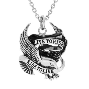 Collier en acier chaîne avec pendentif patiné aigle biker 55+3cm
