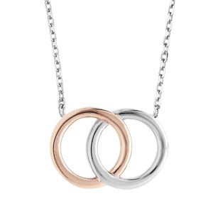 Collier en acier et PVD rose chaîne avec pendentif double cercle  42+3cm