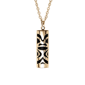 Collier en acier et PVD jaune chaîne avec pendentif Tiki prospérité fond Onyx véritable longueur 50+5cm