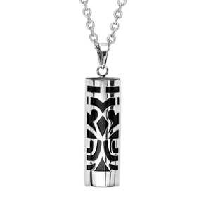 Collier en acier Pendentif Tiki protection en onyx véritable 50+5cm