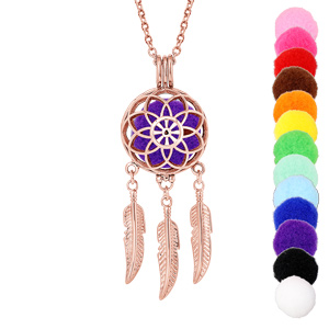 Collier Bola diffuseur de parfum attrape rêve et fleur PVD rose - réglable 60 à 100cm