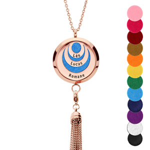 Collier Prénom avec Pendentif diffuseur de parfum médaillon cercles PVD rose à graver – réglable 45 à 65cm