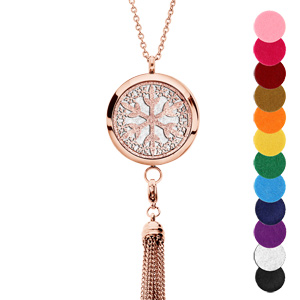 Collier avec Pendentif diffuseur de parfum flocon de neige et pompon PVD rose – réglable 45 à 65cm