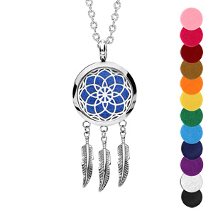 Collier Bola diffuseur de parfum attrape rêve et rosace - réglable 45 à 65cm