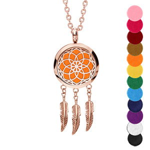 Collier Bola diffuseur de parfum attrape rêve et rosace PVD rose – réglable 45 à 65cm