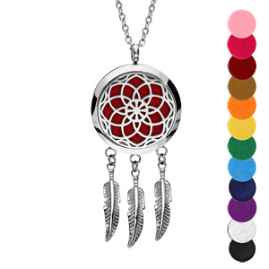 Collier Bola diffuseur de parfum grand attrape rêve et rosace - réglable 45 à 65cm