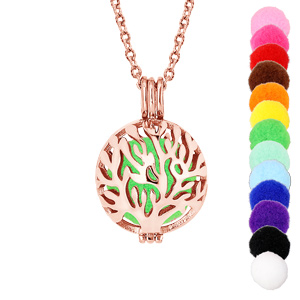 Collier Bola diffuseur de parfum boule arbre de vie PVD rose - réglable 60 à 100cm