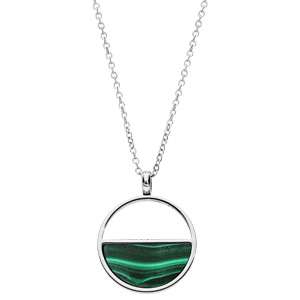 Collier en acier chaîne avec pendentif cercle Malachite véritable 38+7cm