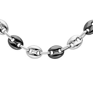 Collier en acier bicolore noir maille grain café massive – 8mm longueur 54cm