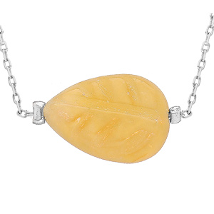 Collier en acier chaîne avec pierre naturelle Jade jaune 42+3cm (equilibre & honneteté)