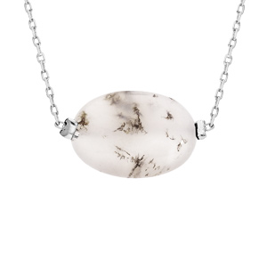 Collier en acier chaîne avec pierre naturelle Agate blanche 42+3cm (détente & harmonie)