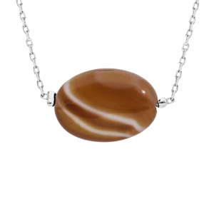 Collier en acier chaîne avec pierre naturelle Agate du bostwana 42+3cm (bonheur)