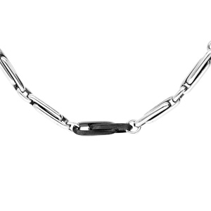 Collier en acier et PVD noir maille longs rectangles arrondis 56+1cm