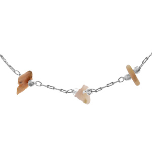 Collier en acier avec perles en pierres naturelles Opale rose 42cm+2cm