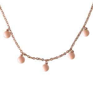 Collier en acier et PVD rose chaîne avec pampilles rondes lisses 42+5cm