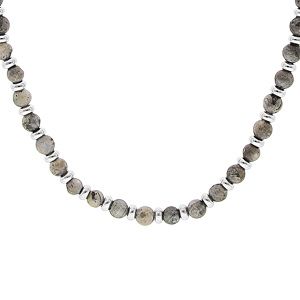 Collier perles de pierres Labradorite mat véritable et perles acier 50+5cm
